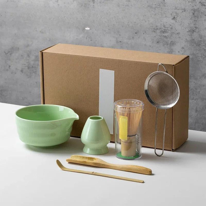Premium 6 Delige Matcha Theeset van Keramiek en Bamboe