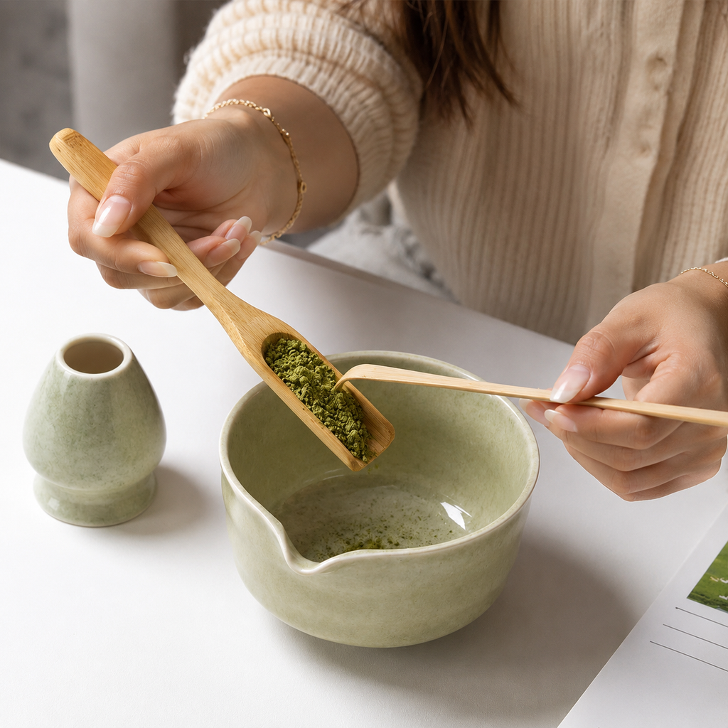 Premium 6 Delige Matcha Theeset van Keramiek en Bamboe