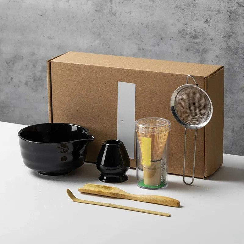 Premium 6 Delige Matcha Theeset van Keramiek en Bamboe