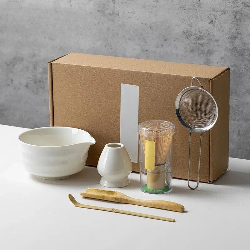 Premium 6 Delige Matcha Theeset van Keramiek en Bamboe