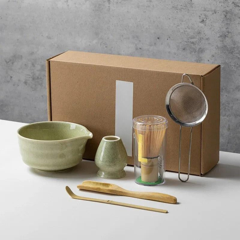 Premium 6 Delige Matcha Theeset van Keramiek en Bamboe